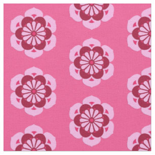 Lotus Flower Print, Fuchsia Rosa och Burgundy Tyg