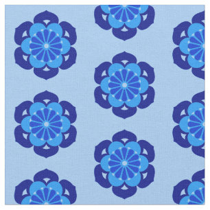 Lotus Flower Print, Indigo och Light Blue Tyg