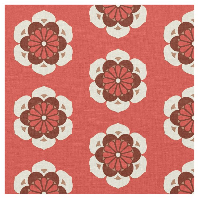 Lotus Flower Print, Mandarin Orange Tyg (Närbild)