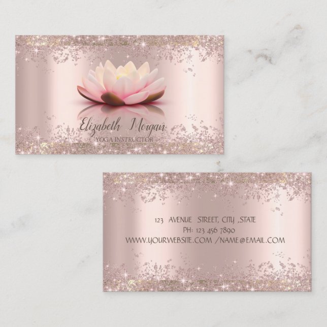 Lotus Flower Ro Guld Glitter Dust Yoga Visitkort (Fram/baksida)