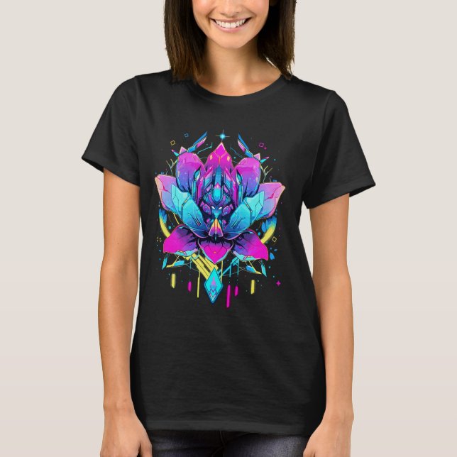 Lotus Flower Robotics Futuristiska Cyberpunk Desig T Shirt (Framsida)