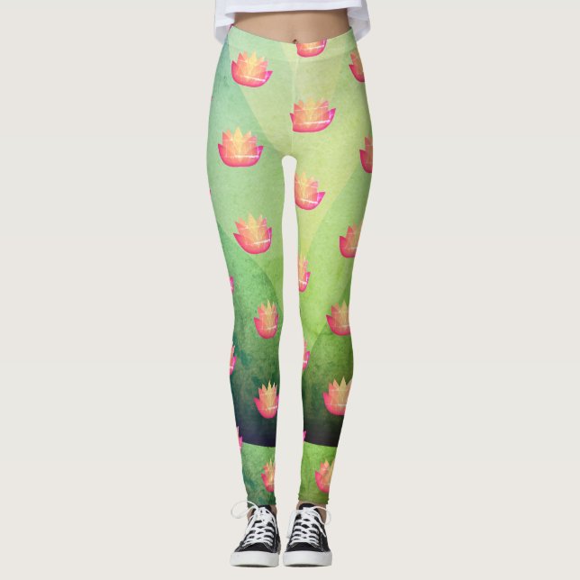 Lotus Flower Rosa Mönster Leggings (Framsida)