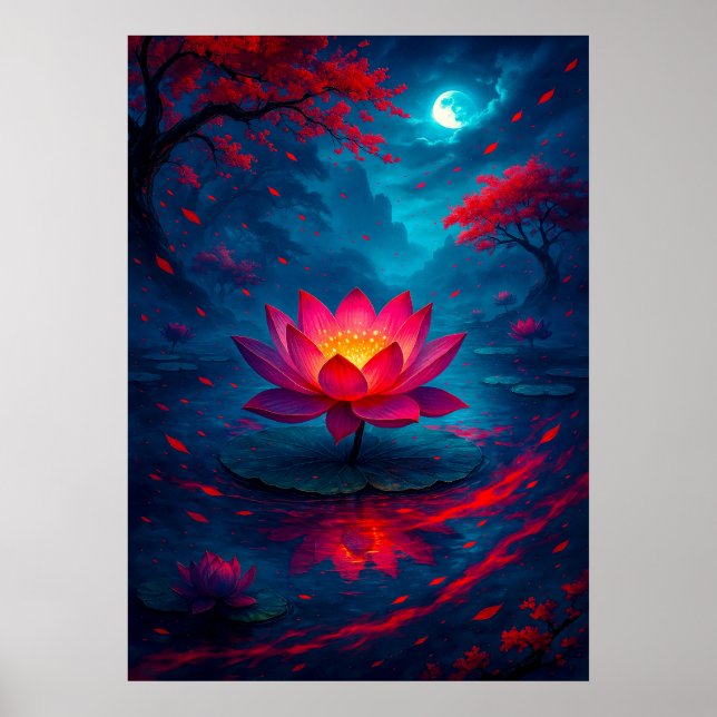 Lotus Flower under Moonlight Fantasy Poster (Framsidan)