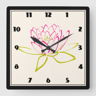 Lotus Flower / Vatten Lily Illustration Fyrkantig Klocka
