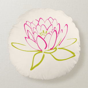 Lotus Flower / Vatten Lily Illustration Rund Kudde
