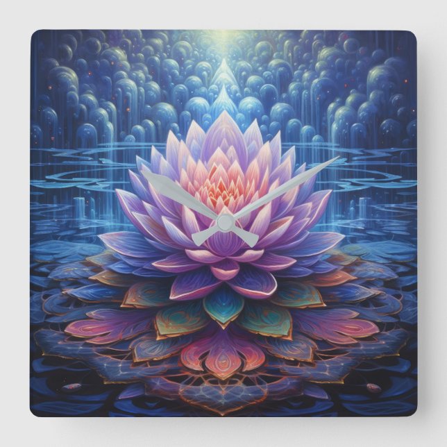 Lotus Flower Wall Clock Fyrkantig Klocka (Framsida)