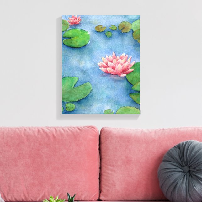 Lotus flower watercolor painting canvas (Insitu (Vardagsrum))
