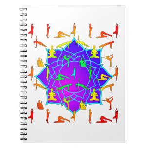 Lotus Flower with Yoga Poses Anteckningsbok Med Spiral