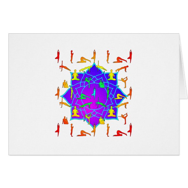 Lotus Flower with Yoga Poses Hälsningskort (Framsidan Horizontal)