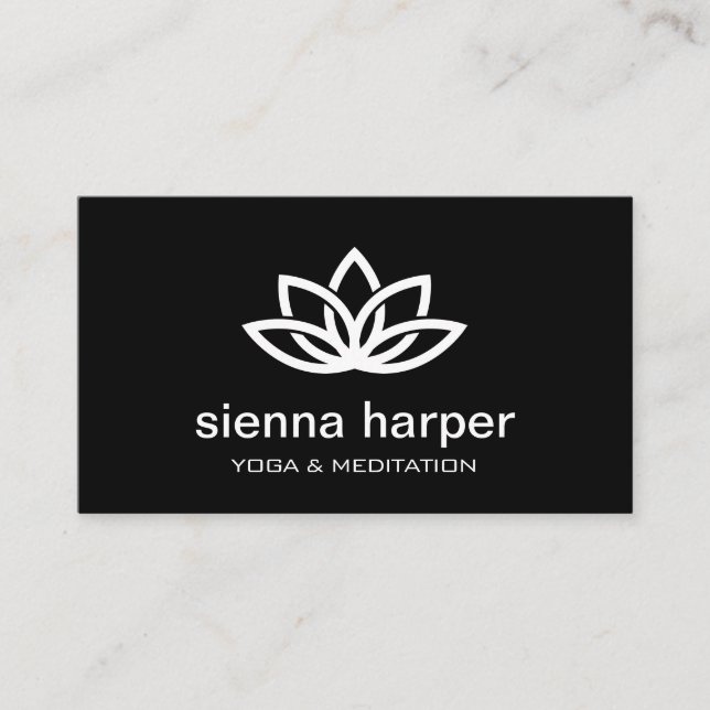 Lotus Flower Yoga Instructor Black Visitkort (Framsida)