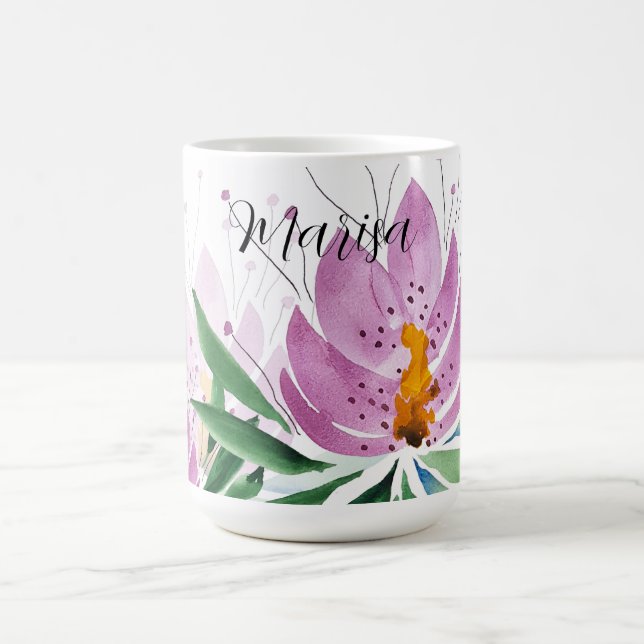 Lotus Flowers Bloom Lilac Violet Watercolor Kaffemugg (Center)