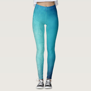 Lotus Flowers Blue Grönt Yoga Leggings