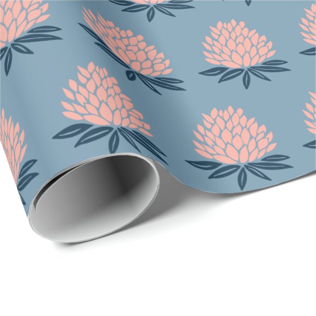 Lotus FLowers Blue Rosa Helgdag Gift Presentpapper (Rullad Hörn)