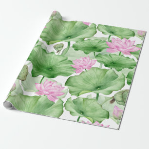 Lotus Flowers med stor Löv i vattenfärgen Rosa Presentpapper