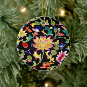 Lotus Flowers och Vine Julgransprydnad Keramik
