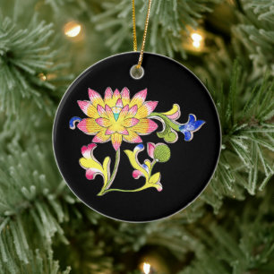 Lotus Flowers och Vine Julgransprydnad Keramik