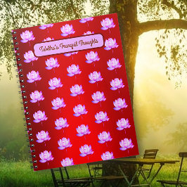 Lotus Flowers Red Foil Background Notebook Anteckningsbok