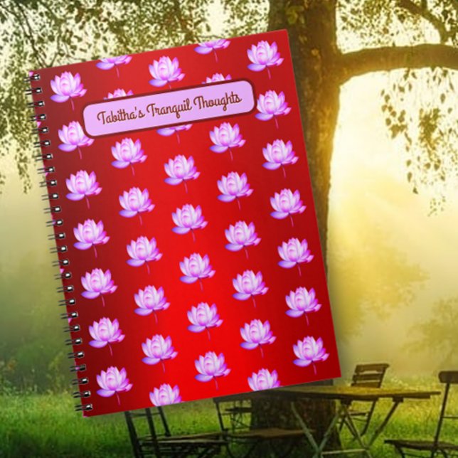 Lotus Flowers Red Foil Background Notebook Anteckningsbok (Skapare uppladdad)