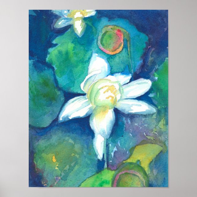 Lotus Flowers Watercolor Painting Poster (Framsidan)