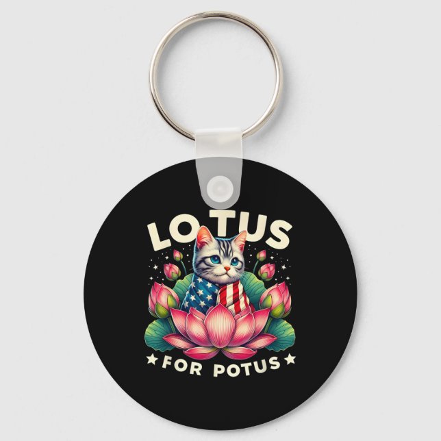 Lotus for Potus Kamala Harris Us Flagga Cat Lovers Nyckelring (Framsida)