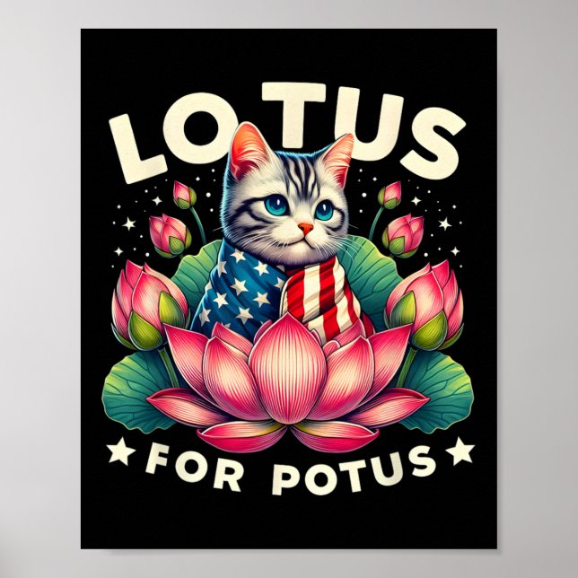 Lotus for Potus Kamala Harris Us Flagga Cat Lovers Poster (Framsidan)