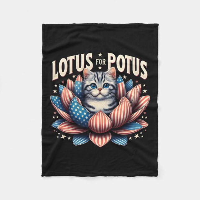 Lotus for Potus Us Flagga Cat Lovers Kamala Harris Fleecefilt (Framsidan)