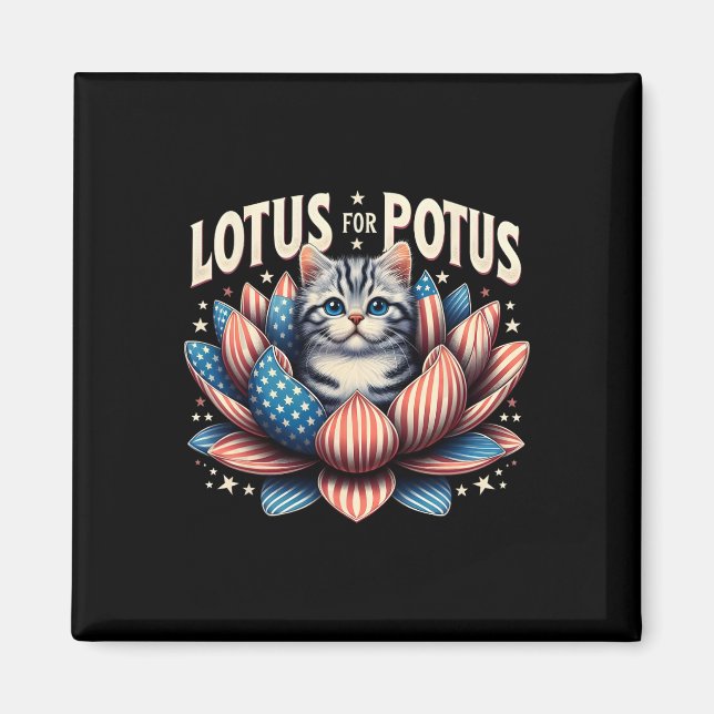 Lotus for Potus Us Flagga Cat Lovers Kamala Harris Magnet (Framsidan)