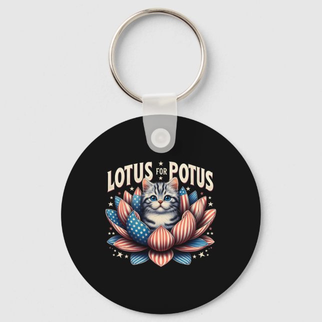 Lotus for Potus Us Flagga Cat Lovers Kamala Harris Nyckelring (Framsida)