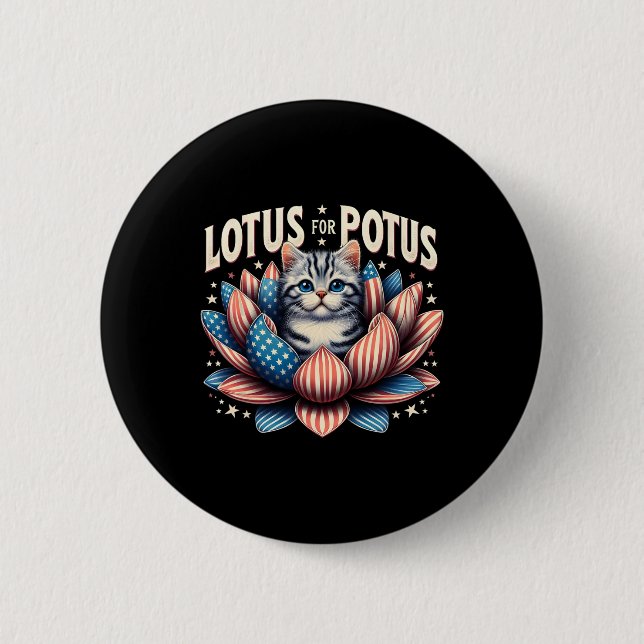 Lotus för Potus USA-flagga Kattälskare Kamala Harr Knapp (Framsida)