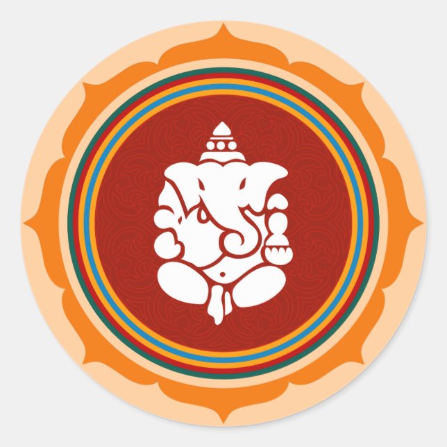 Lotus Ganesha Design Runt Klistermärke (Framsida)