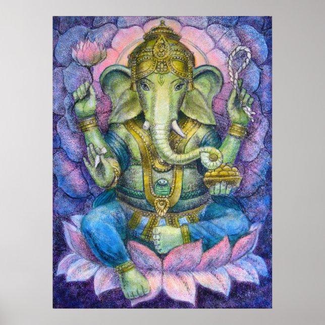 Lotus Ganesha Hindu Art Poster (Framsidan)