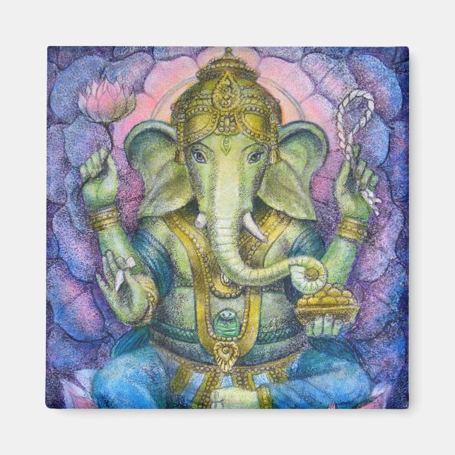 Lotus Ganesha Square Magnet (Framsidan)