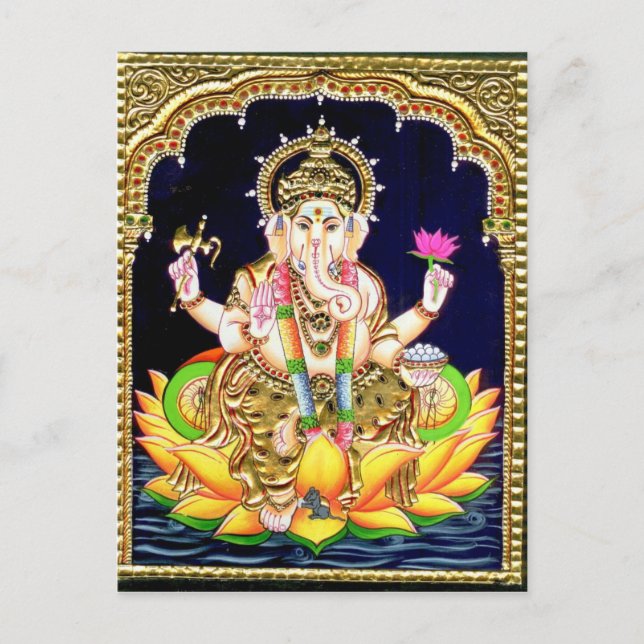LOTUS GANESHA TANJORE PAINTING VYKORT (Framsida)