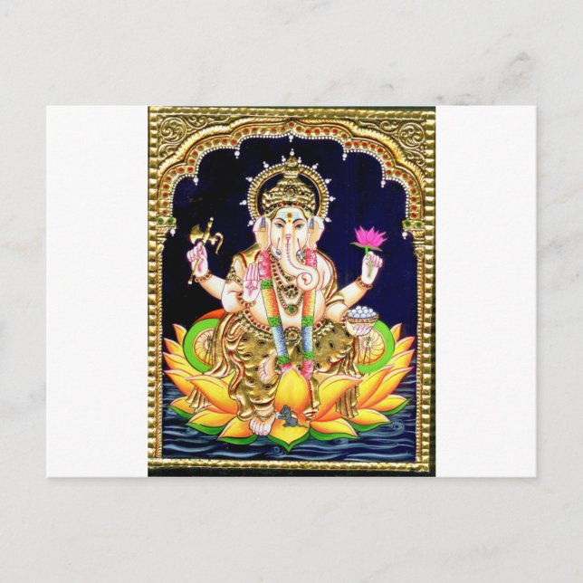 LOTUS GANESHA TANJORE PAINTING VYKORT (Framsida)