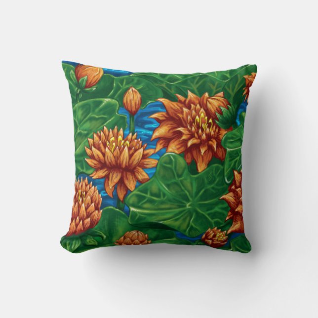 Lotus Garden 16 tum x 16 tum Cotton Pillow Kudde (Framsida)