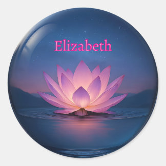 Lotus Glass Sphere med eget namn Runt Klistermärke