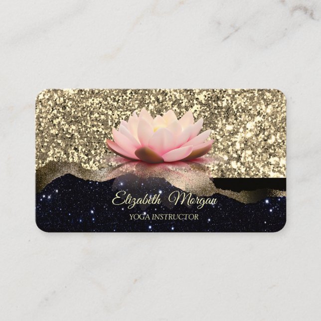 Lotus Guld Svart Glitter Elegant Visitkort (Framsida)