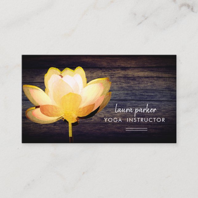 Lotus Guld Yoga Instructor Meditation Zen Wood Visitkort (Framsida)