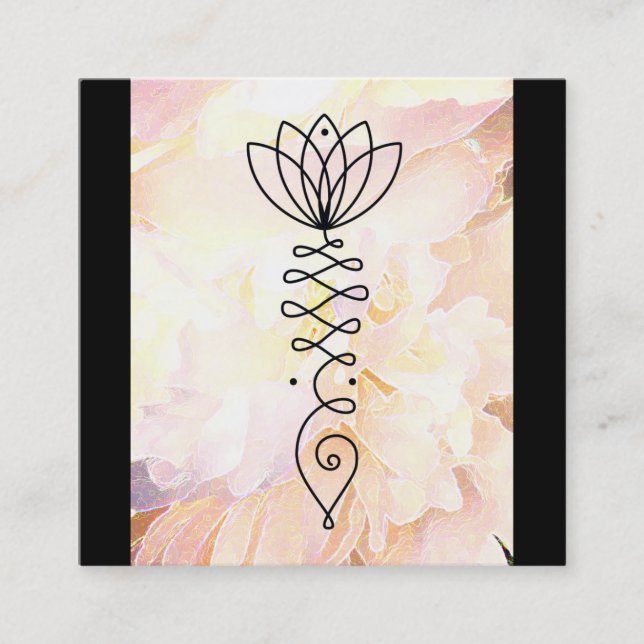 *~* Lotus Heart Peony Flower Blommigt Reiki Yoga Fyrkantigt Visitkort (Framsida)