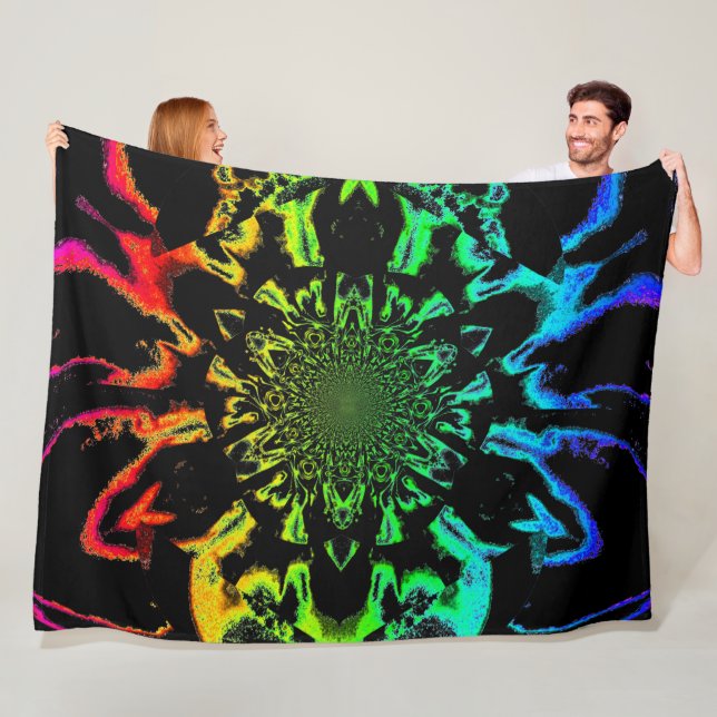 Lotus in Black and Rainbow Satin Fleece Blanket (På plats)