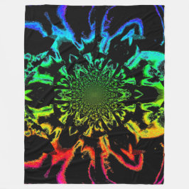 Lotus in Black and Rainbow Satin Fleece Blanket