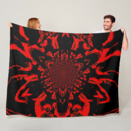 Lotus in Black and Red Satin Fleece Blanket