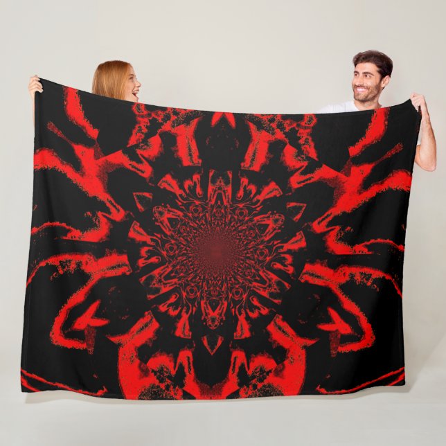 Lotus in Black and Red Satin Fleece Blanket (På plats)