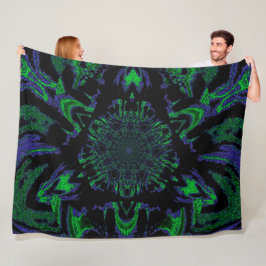 Lotus in Grönt and Blue Satin Fleece Blanket