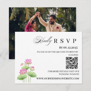 Lotus Indiskt Bröllop RSVP-kort med QR-kod OSA Kort