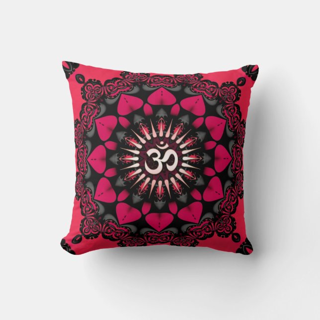 Lotus Kärlek OM Mandala Rosa Black Cushion / Pillo Kudde (Framsida)