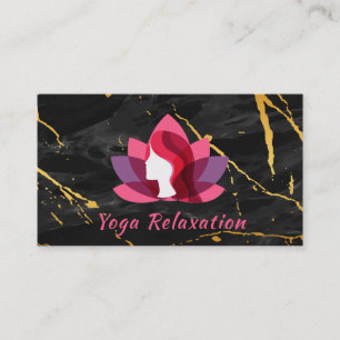 Lotus Kvinna Logo   Svart Guld Marmor Visitkort