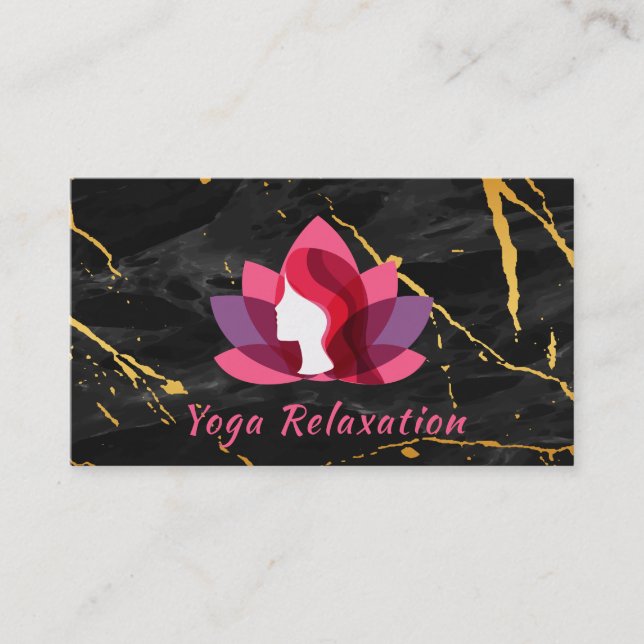 Lotus Kvinna Logo | Svart Guld Marmor Visitkort (Framsida)