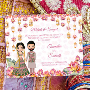 Lotus lanterns Indian bröllop budget Mehndi inbjud