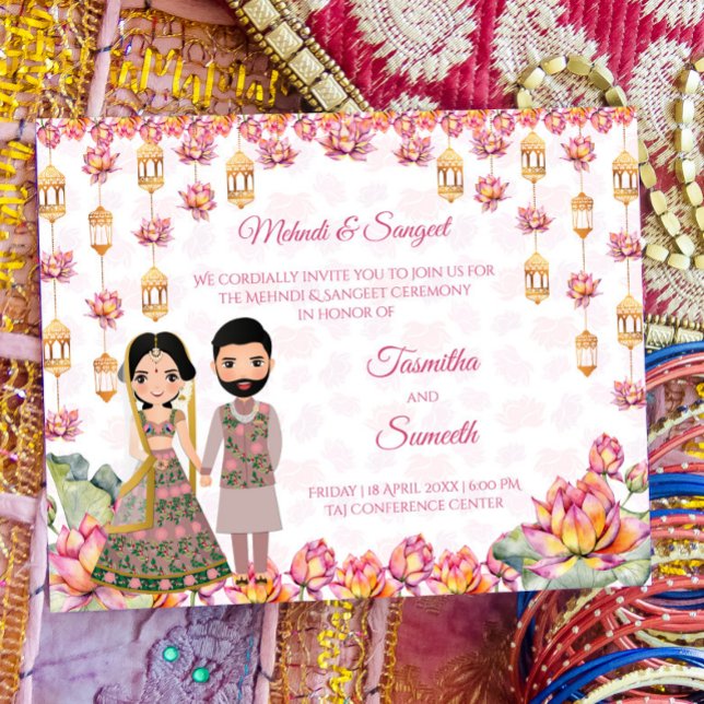 Lotus lanterns Indian bröllop budget Mehndi inbjud (Skapare uppladdad)